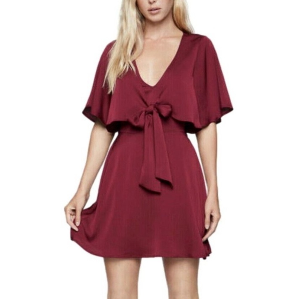 BCBGeneration Maroon Vneck Tie Front Mini Dress Size L